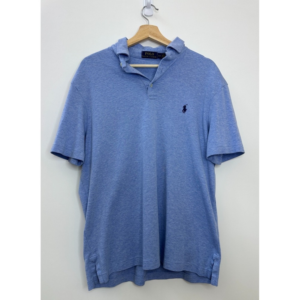 Polo Ralph Lauren Cotton Polo Shirt Mens Large Blue Pony Knit Casual Stretch - Picture 2 of 9